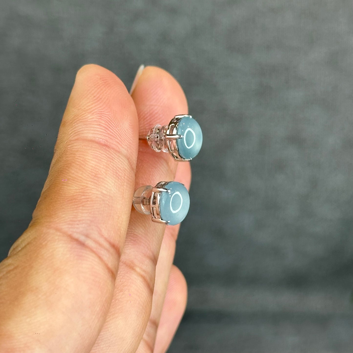 Natural Water Green Jadeite Jade Stud Earrings with S925 Silver Setting - High Quality