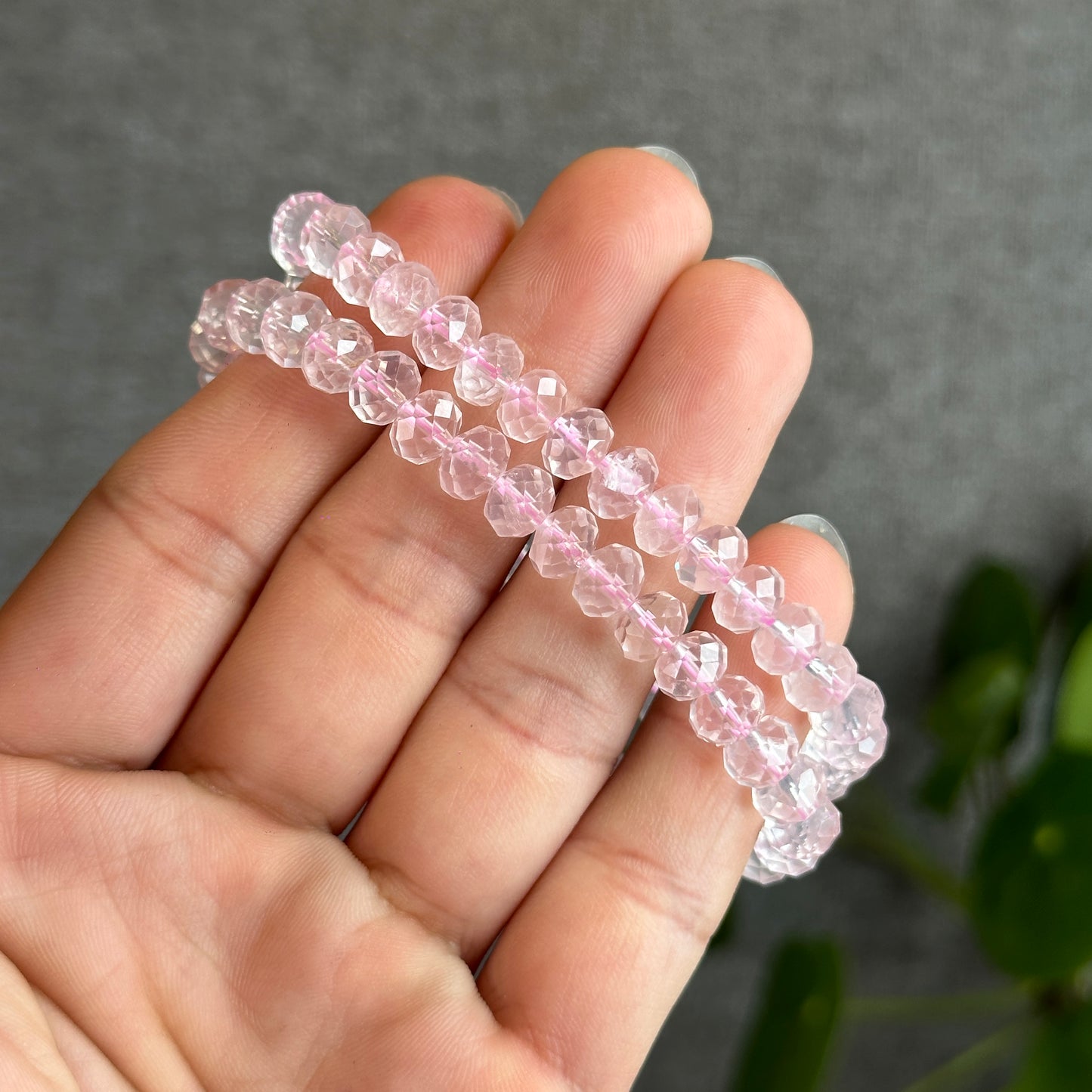 Rose Quartz Faceted Rondell Bracelet Size 7 mm