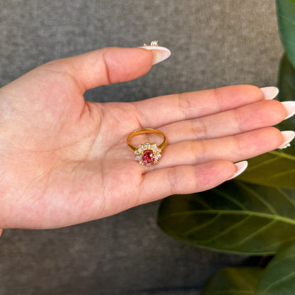 Natural Rosey Red Spinel Ring in 10K Yellow Gold with White Stone Setting Size 1.7