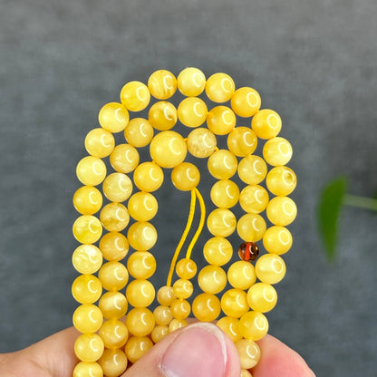 Natural Golden Amber Triple Wrap 108 Bead Bracelet Size 6 mm