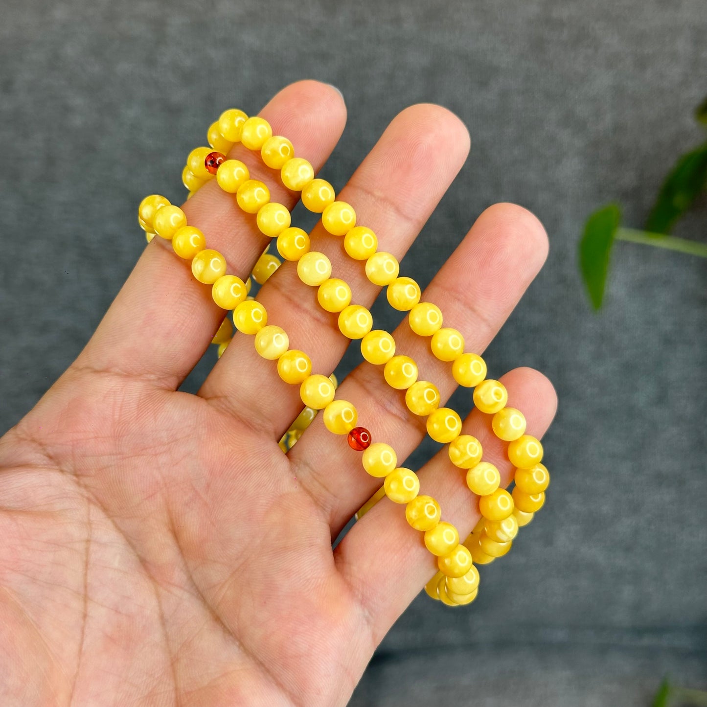 Natural Golden Amber Triple Wrap 108 Bead Bracelet Size 6 mm