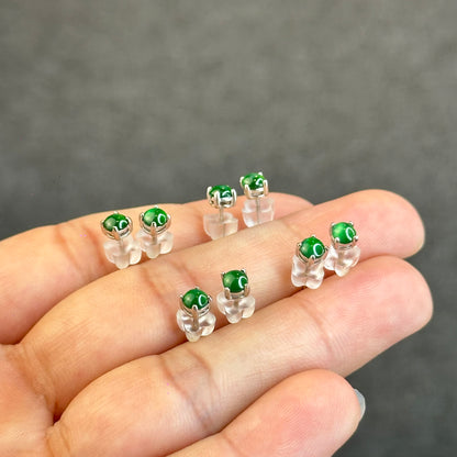Natural Imperial Jadeite Jade Stud Earrings with S925 Silver Setting