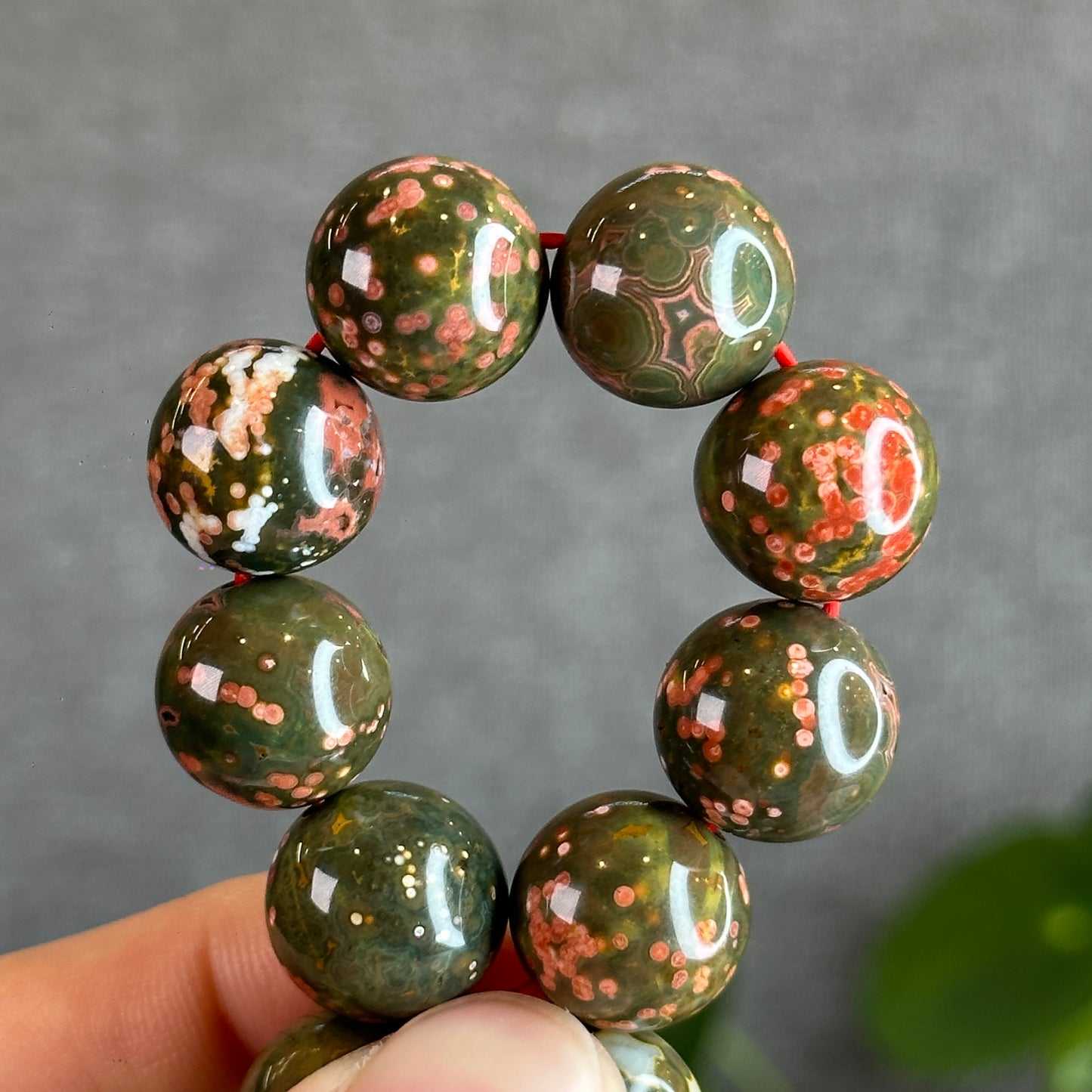 Green and Pink Ocean Jasper  Bracelet Size 14 mm