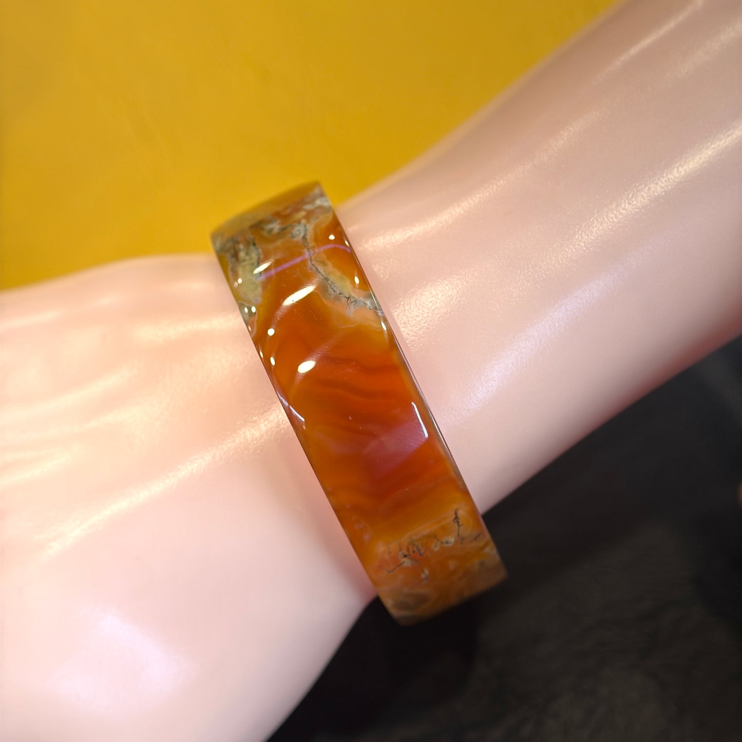 Natural Moss Agate VIP Bangle Square Style Size 52 mm