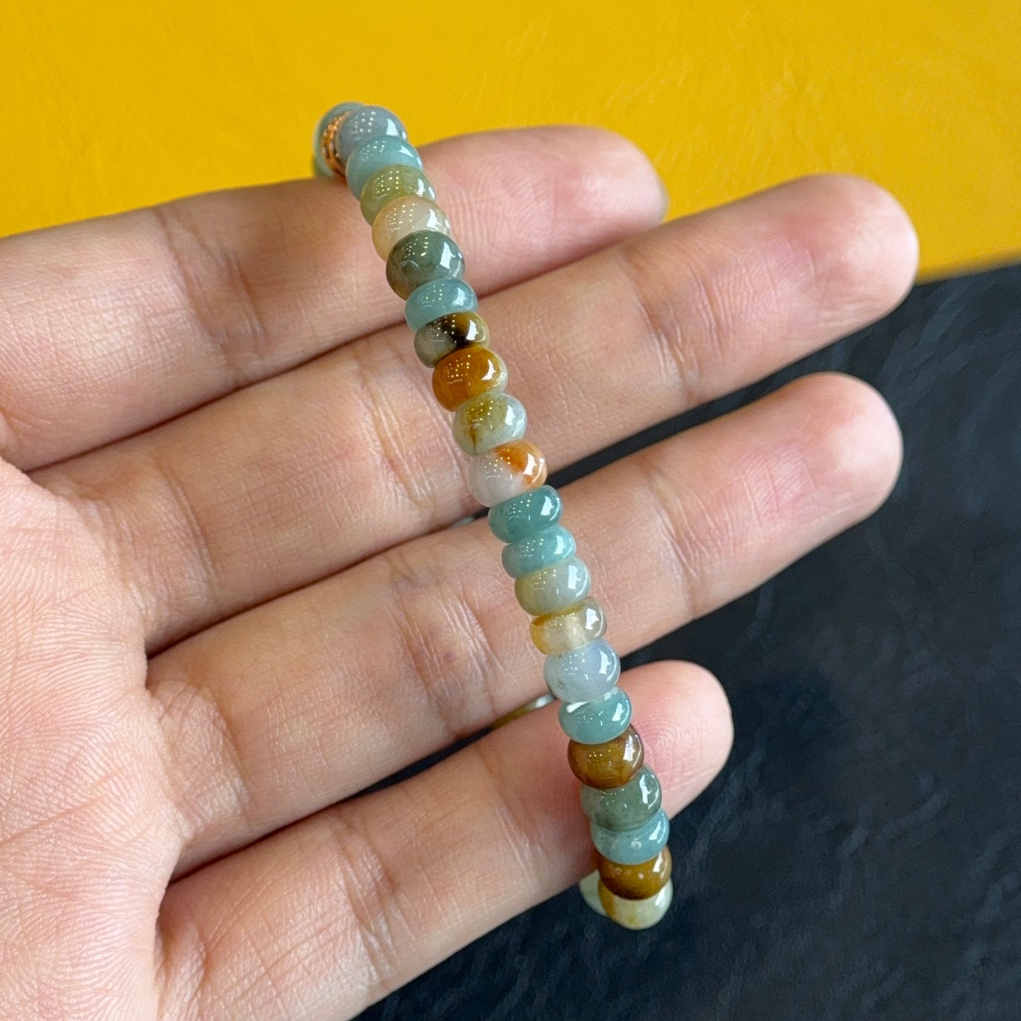 Natural Multi-Colour Jadeite Jade Rondelle Bracelet Size 6 mm