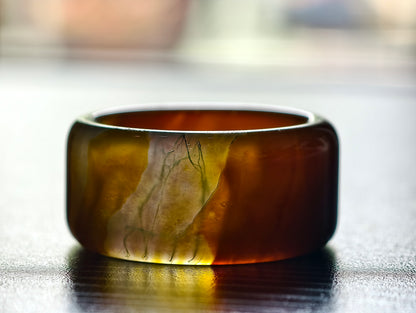 Natural Orange  Moss Agate Ring Square Style Size 2.35