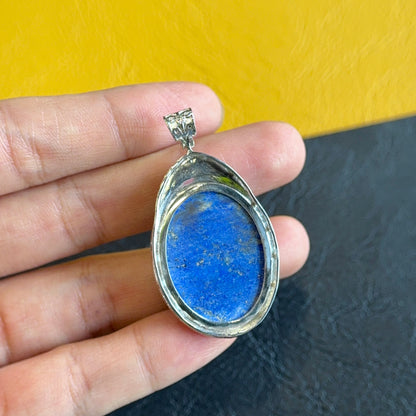 Natural Lapis Lazuli Oval Faceted Pendant in Gold Platted Silver Plated Setting