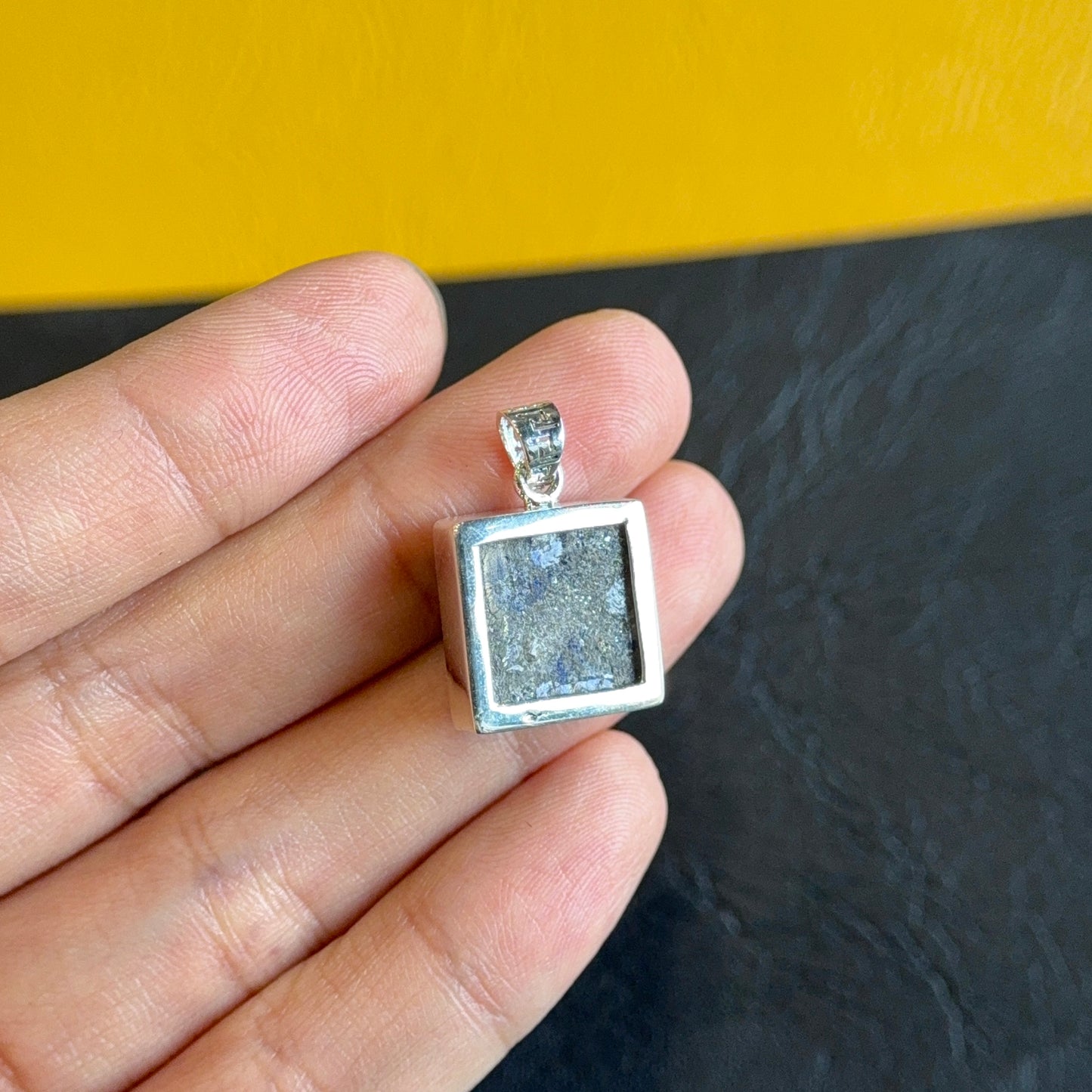 Natural Lapis Lazuli Square Pendant in Gold Platted Silver Plated Setting