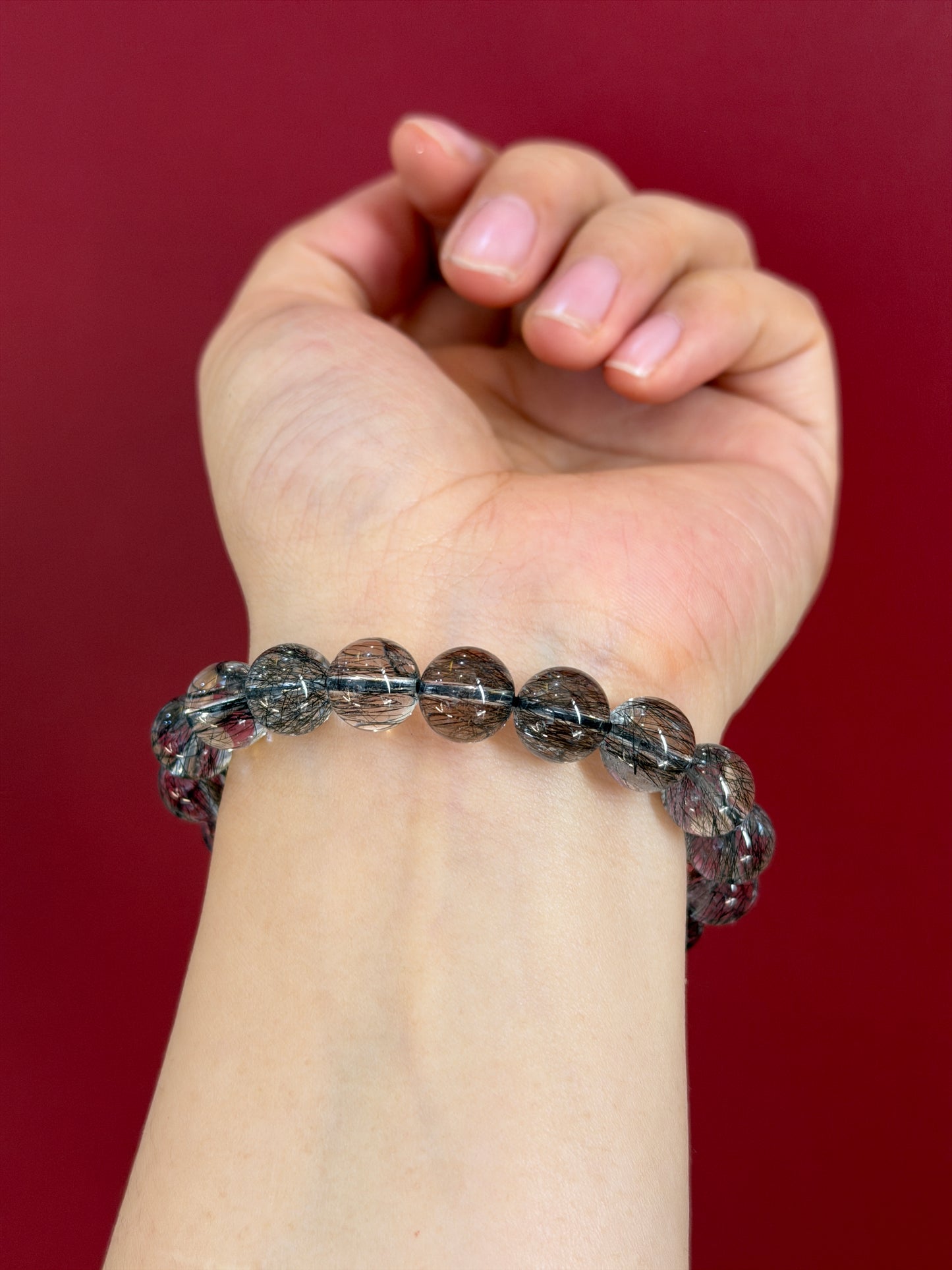 Natural Black Rutilated Quartz Bracelet Size 10 mm