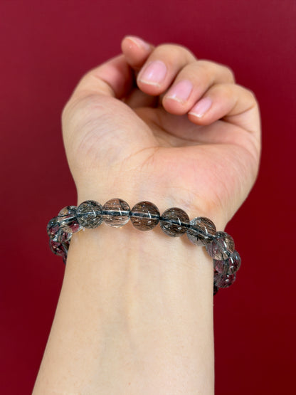 Natural Black Rutilated Quartz Bracelet Size 10 mm