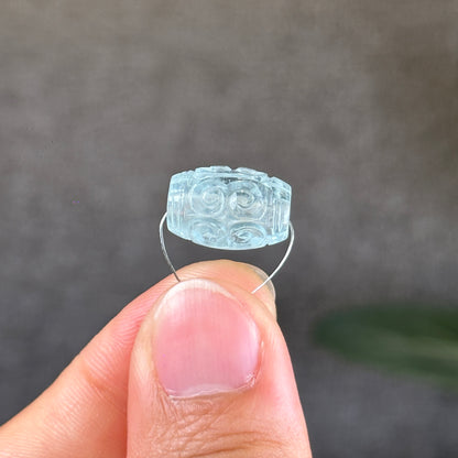 Aquamarine Beryl Carved Lu Thong Bead Size 10.5 mm