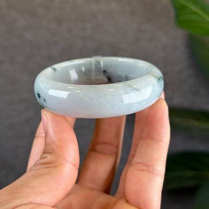 Water Green Floral Pattern Jadeite Jade Bangle Leaf Sytle Size 49.3 mm Certificate 275953