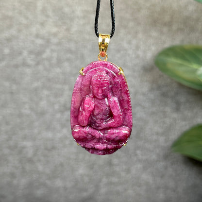 Adida Buddha Ruby Pendant in 10 Gold Setting with Gem Review Certificate