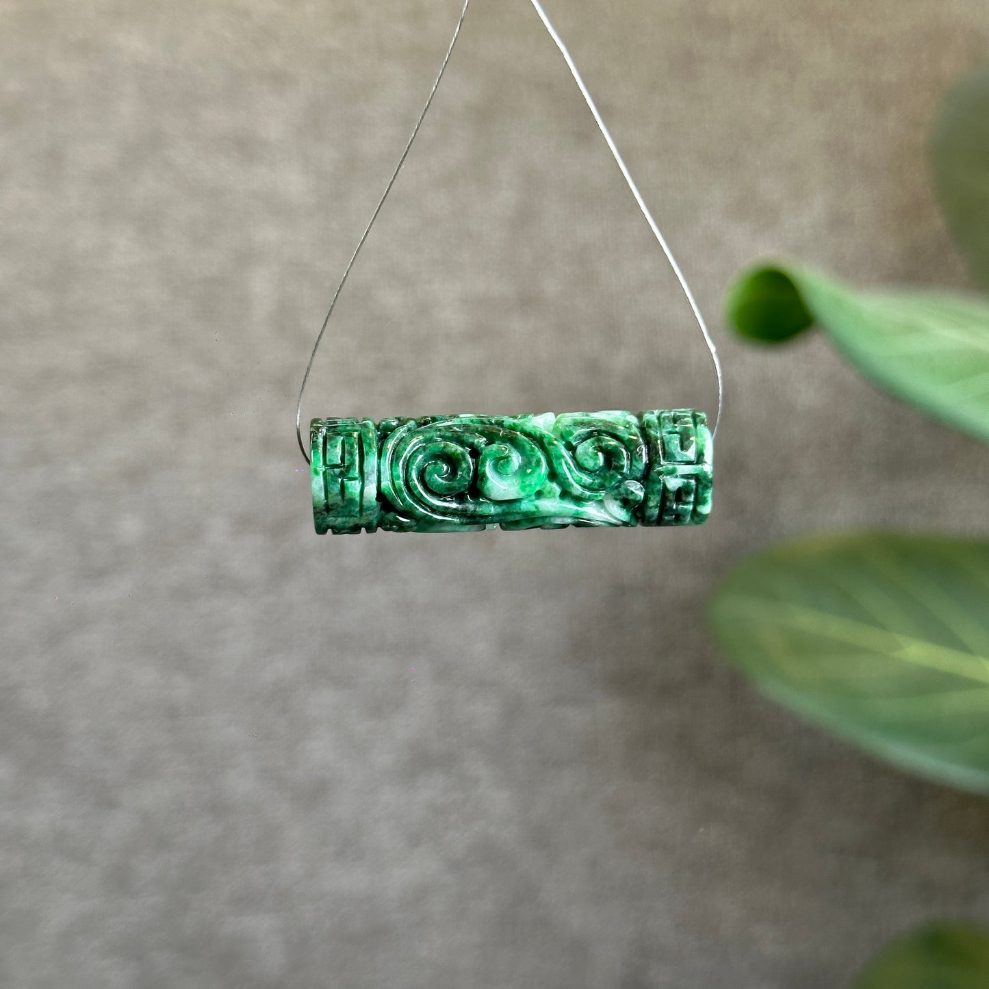 Nhu Y Carved Jadeite Jade Cylinder Pendant