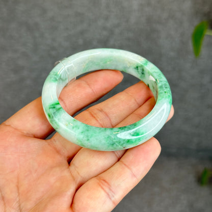 Bracelet en jade de jadéite naturelle vert clair, style feuille, taille 52,12 mm