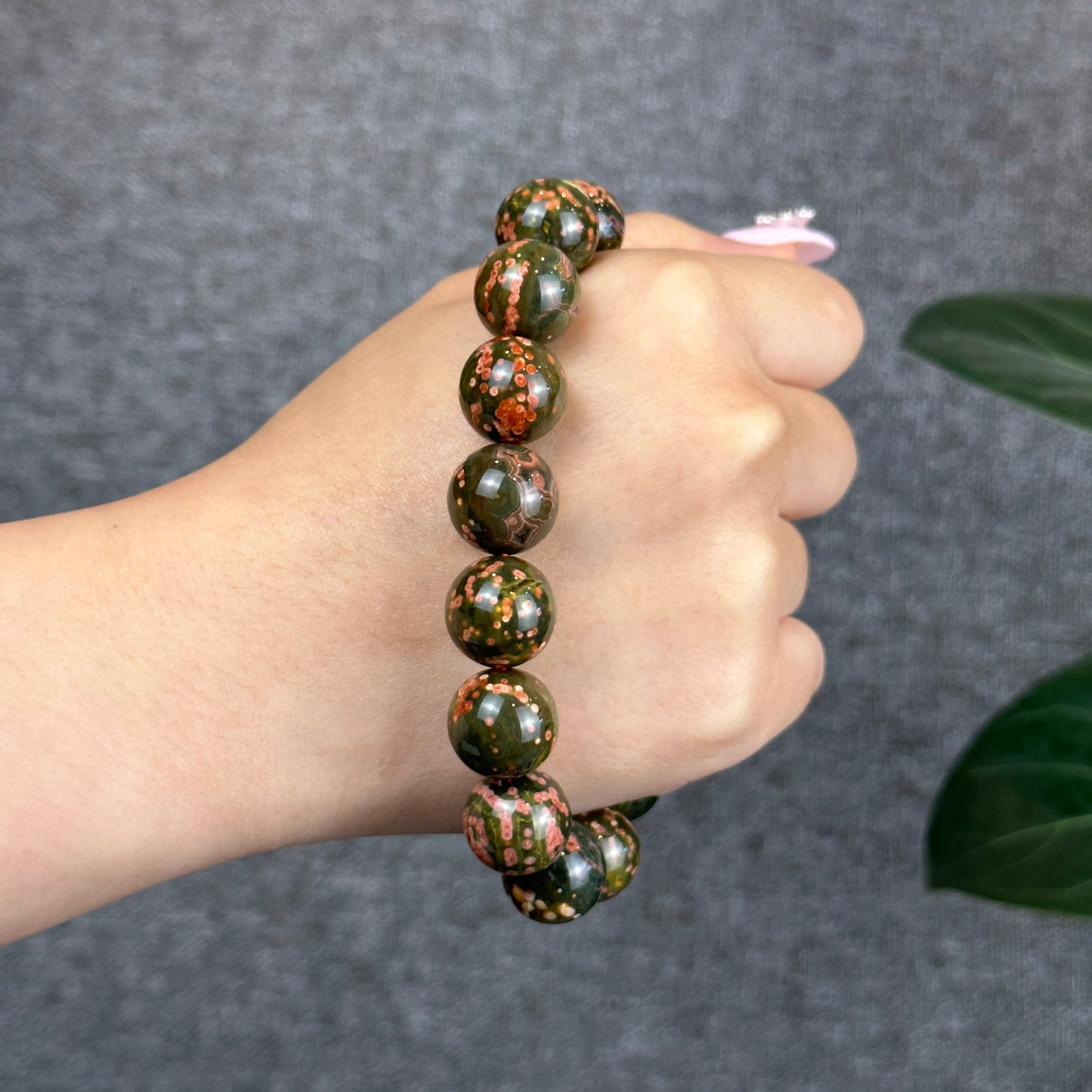 Green and Pink Ocean Jasper  Bracelet Size 14 mm