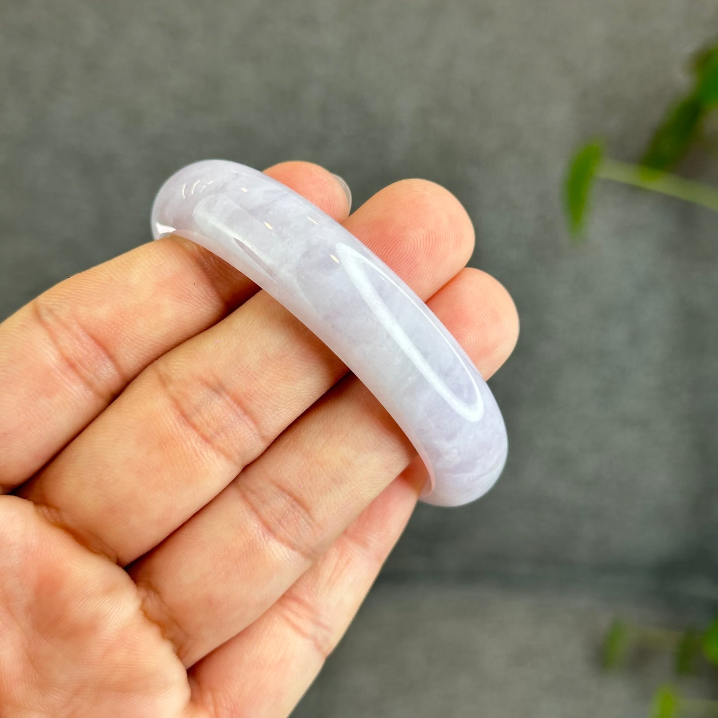 Natural Lavender with One Dot of Orange Jadeite Jade Type A Oval Leaf Style Bangle Size 51-52 mm mm Certificate 296365