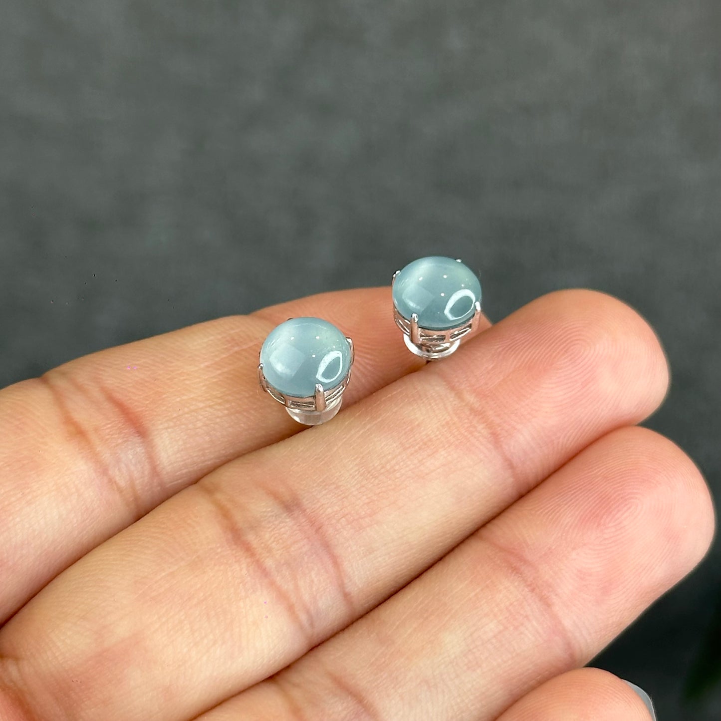 Natural Water Green Jadeite Jade Stud Earrings with S925 Silver Setting - High Quality
