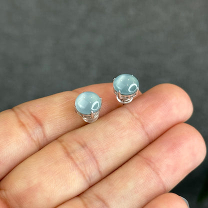 Natural Water Green Jadeite Jade Stud Earrings with S925 Silver Setting - High Quality