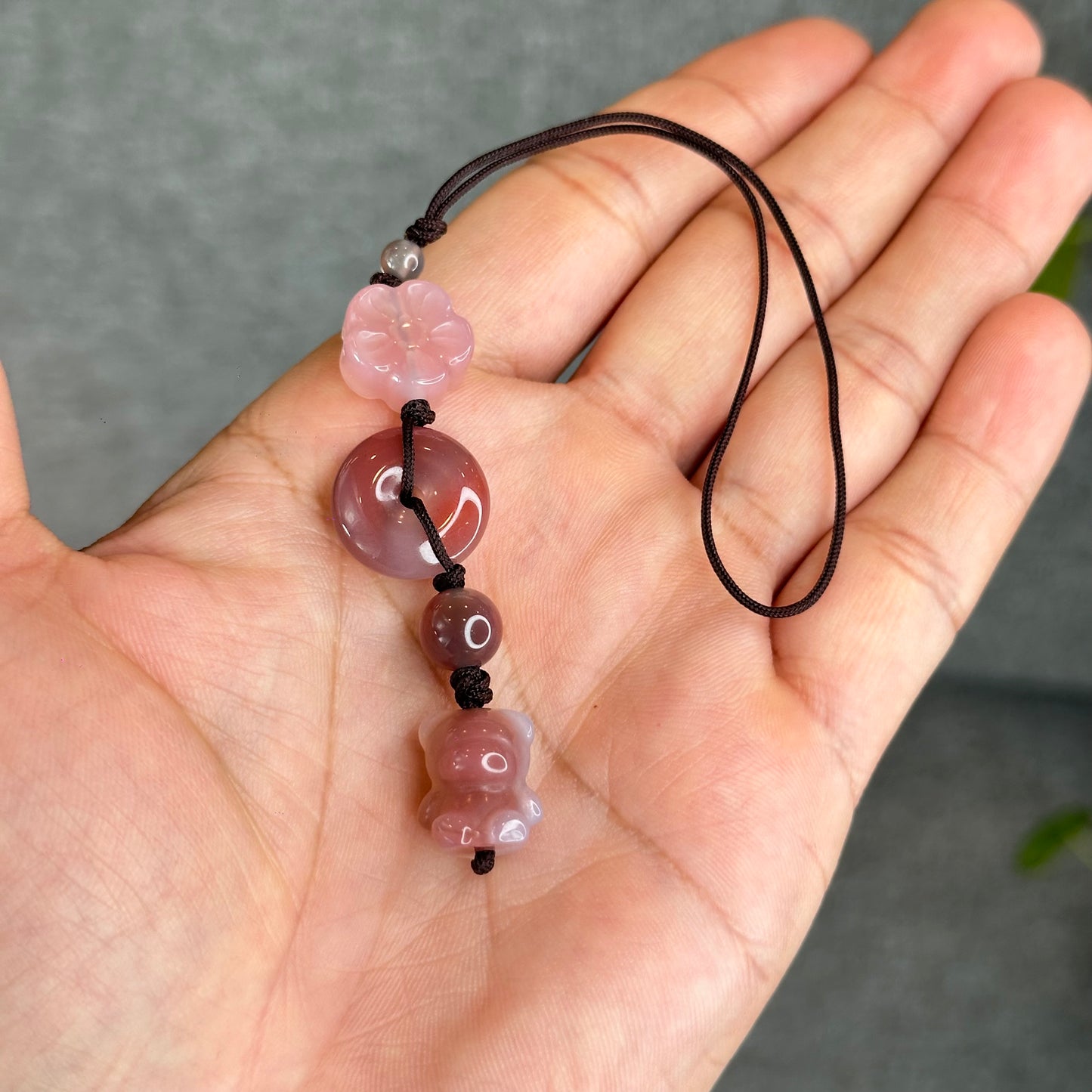 Natural Yuanyuan Pink Agate Bear Hanging Accessory