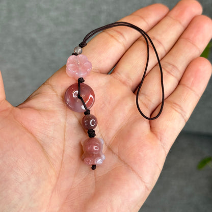 Natural Yuanyuan Pink Agate Bear Hanging Accessory