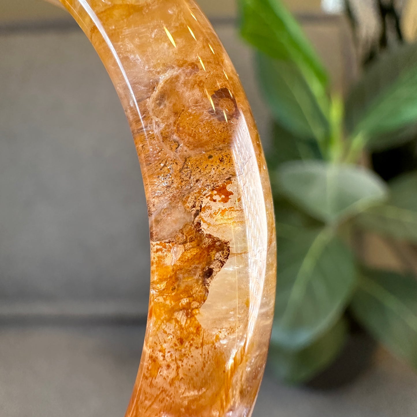 Natural Fire Quartz Golden Healer Bangle Leaf Style Size 57 mm