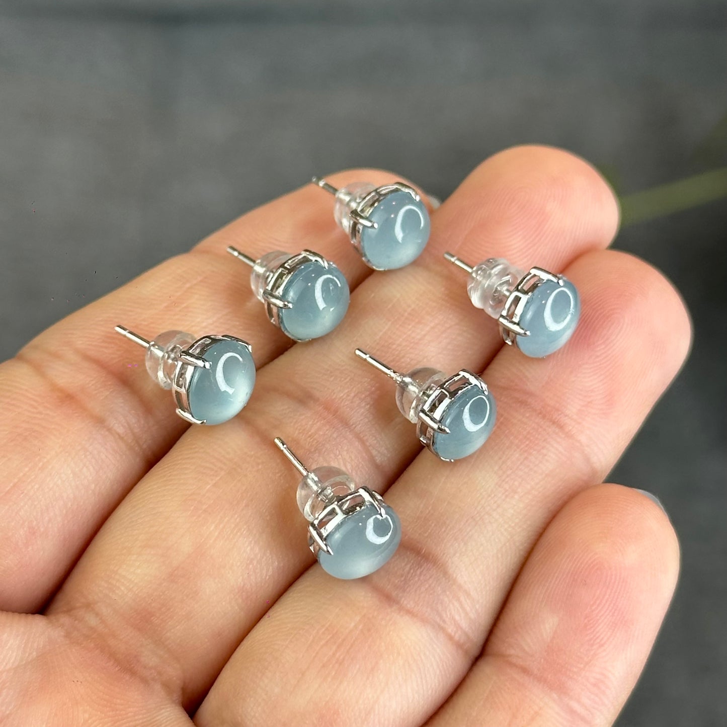 Natural Water Green Jadeite Jade Stud Earrings with S925 Silver Setting - High Quality