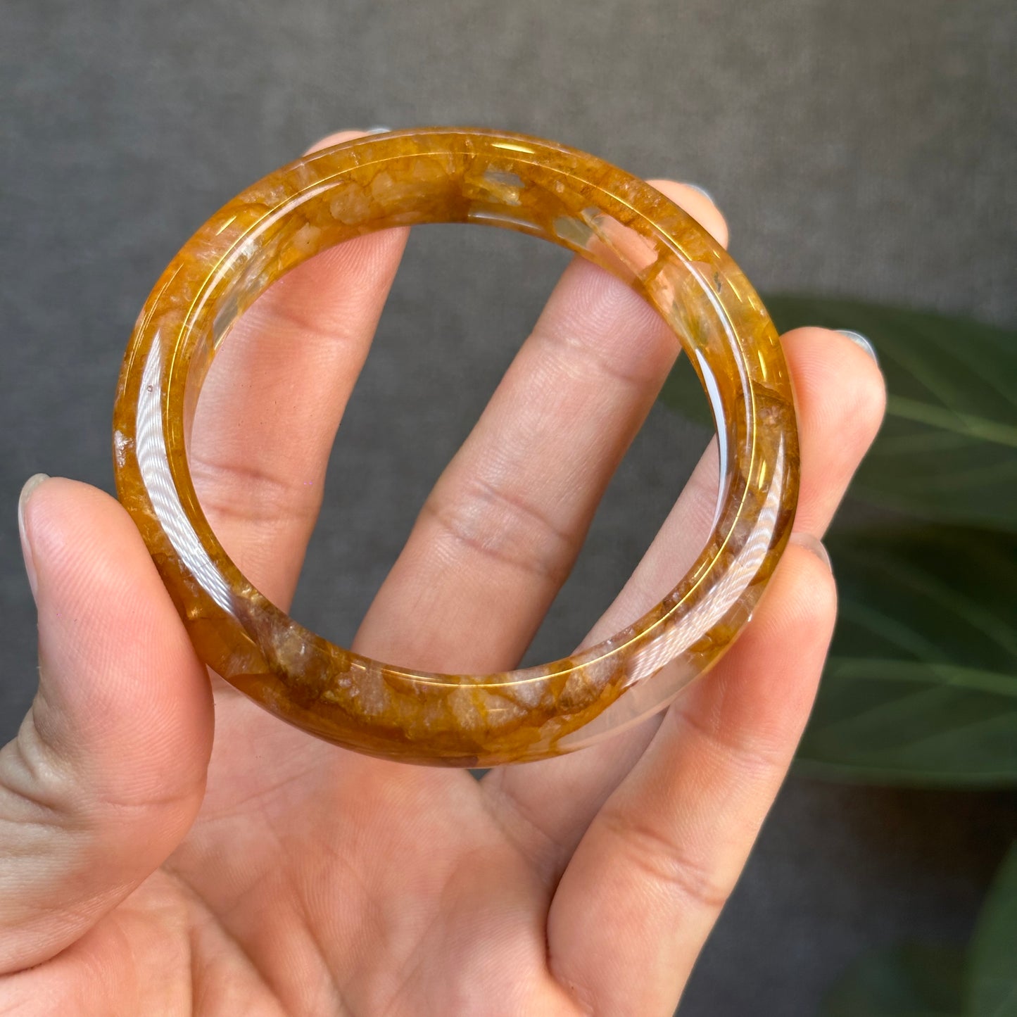 Fire Quartz Golden Healer Bangle Leaf Style Size 57.5 mm