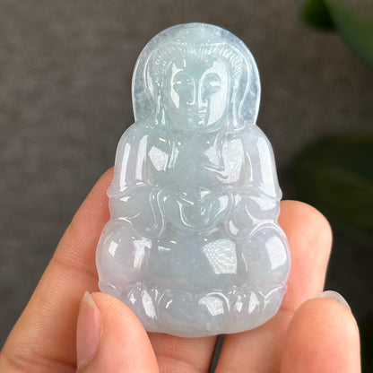 Quan The Am Buddha Jadeite Jade Type A Light Water Green Pendant