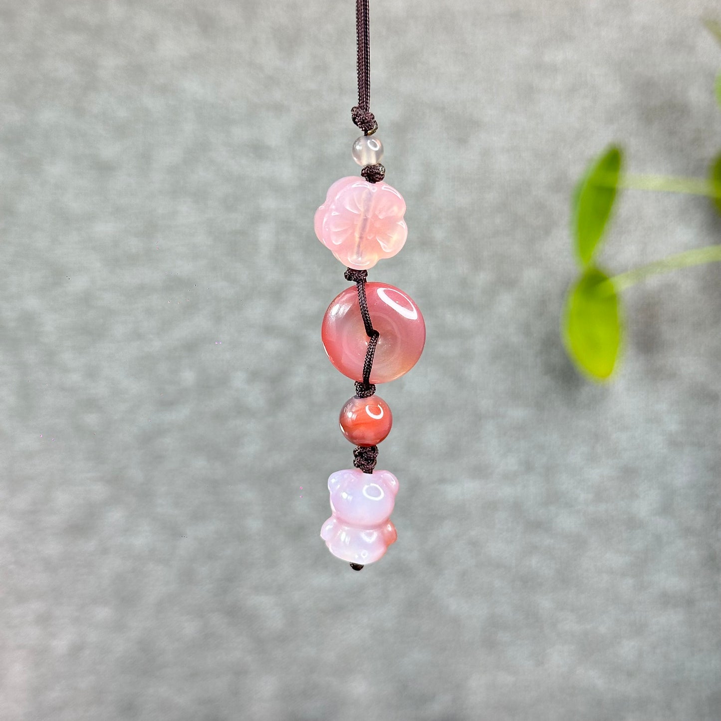 Natural Yuanyuan Pink Agate Bear Hanging Accessory
