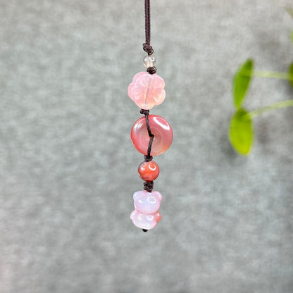 Natural Yuanyuan Pink Agate Bear Hanging Accessory