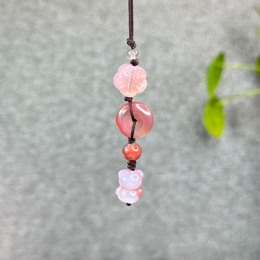 Natural Yuanyuan Pink Agate Bear Hanging Accessory