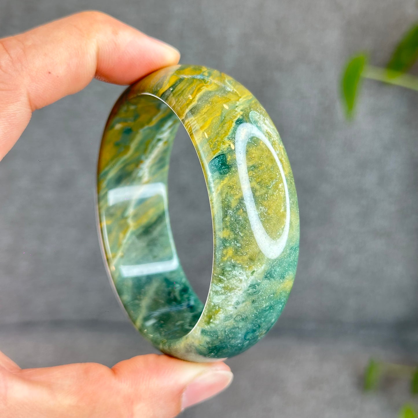Colourful Natural Chalcedony Bangle Leaf Style Size 58.2 mm