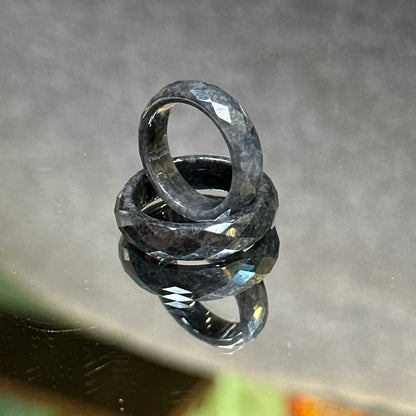 Black Jadeite Jade Faceted Ring Size 1.6