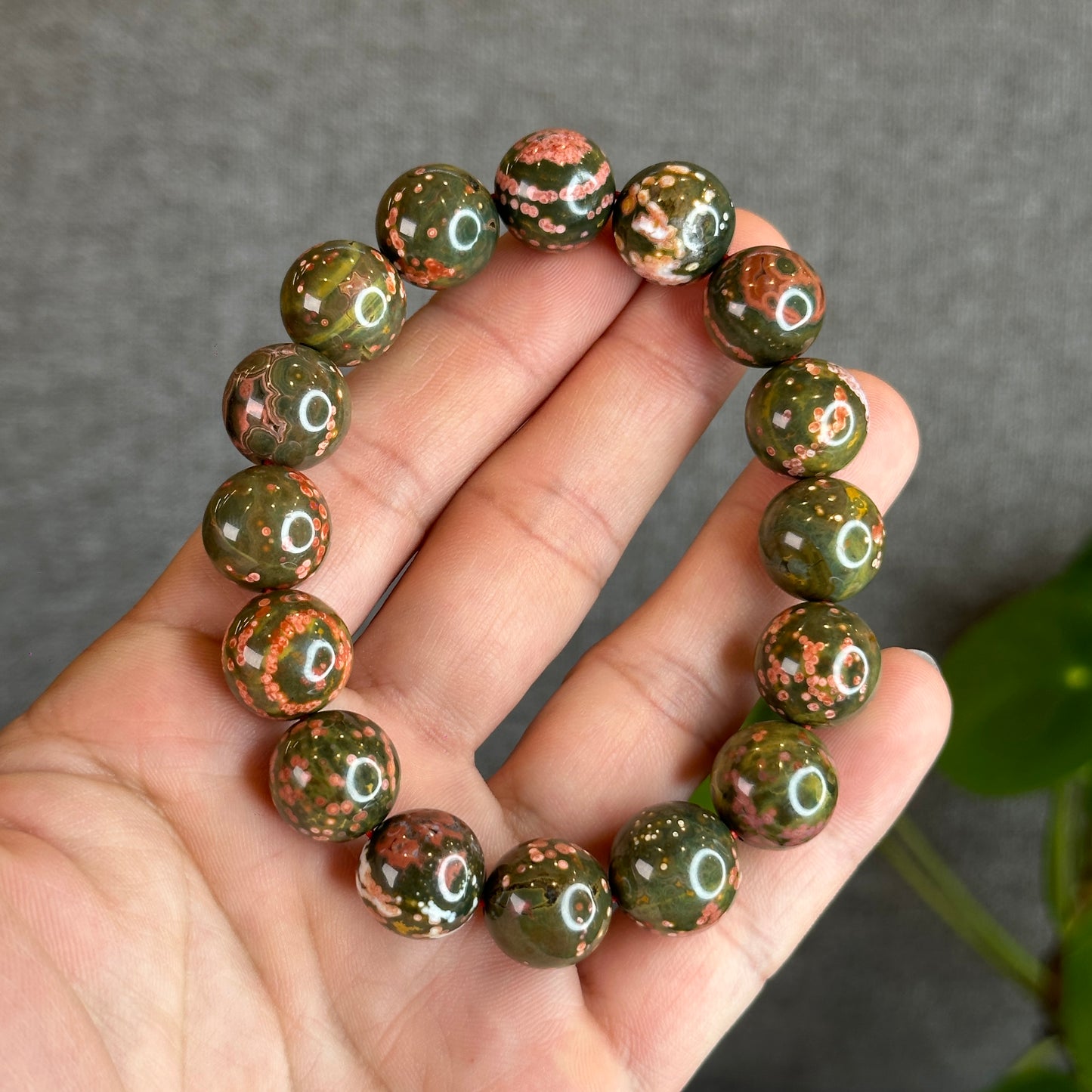 Green and Pink Ocean Jasper  Bracelet Size 14 mm