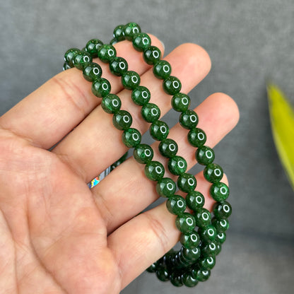 Natural Nephrite Jade Triple Wrap (108 Bead) Bracelet Size 7 mm