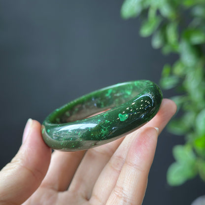 Natural Nephrite Jade VIP Banlge Leaf Style Size 56 mm