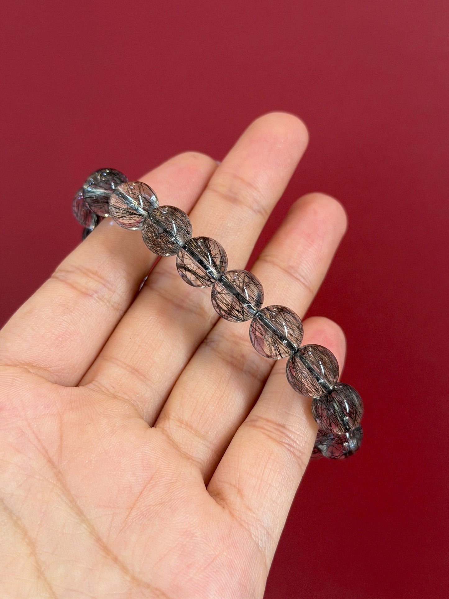 Natural Black Rutilated Quartz Bracelet Size 10 mm