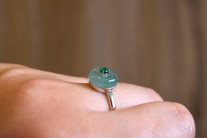 Floral Light Green Icy Dong Dieu Natural Jadeite Jade Ring in 18 k White Gold Setting Size 1.78 with Gem Review Certificate