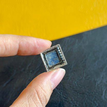 Natural Lapis Lazuli Square Charm in Gold Platted Silver Plated Setting