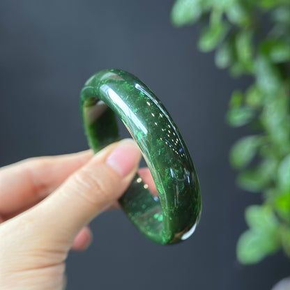 Natural Nephrite Jade VIP Banlge Leaf Style Size 56 mm