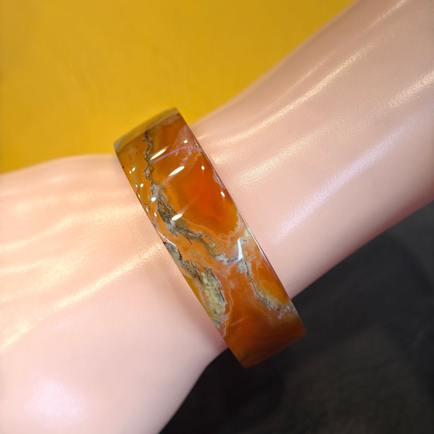 Natural Moss Agate VIP Bangle Square Style Size 52 mm