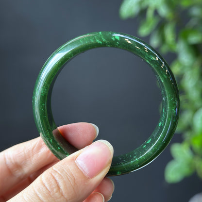 Natural Nephrite Jade VIP Banlge Leaf Style Size 56 mm