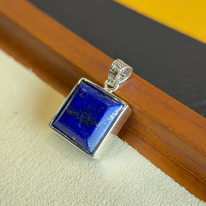Natural Lapis Lazuli Square Pendant in Gold Platted Silver Plated Setting