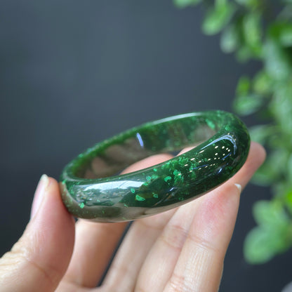 Natural Nephrite Jade VIP Banlge Leaf Style Size 56 mm