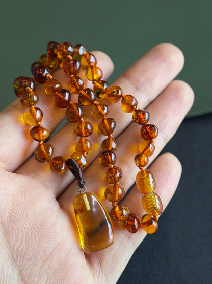 Natural Amber Necklace and Bracelet with Pendant for Kids