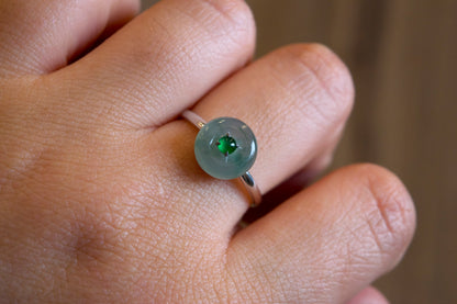 Floral Light Green Icy Dong Dieu Natural Jadeite Jade Ring in 18 k White Gold Setting Size 1.78 with Gem Review Certificate