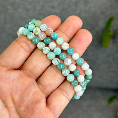 Natural Green Floral Agate Triple Wrap Bracelet Size 6.7 mm