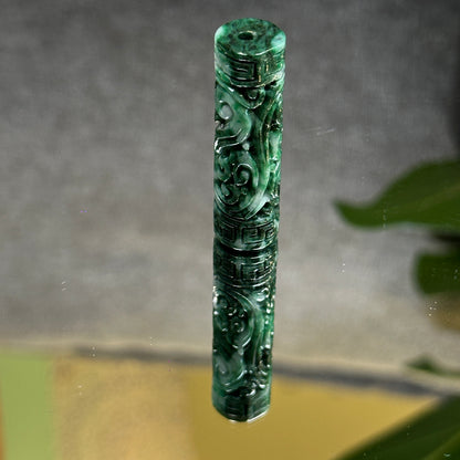 Nhu Y Carved Jadeite Jade Cylinder Pendant