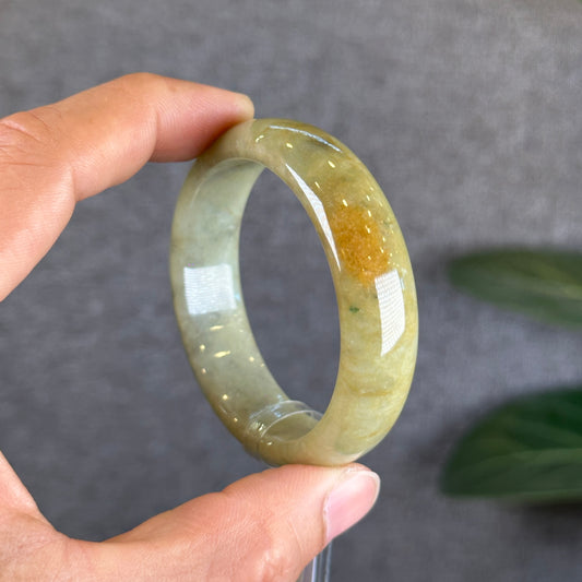 Orange Jadeite Jade Bangle Leaf Sytle Size 49.4 mm Certificate 455835